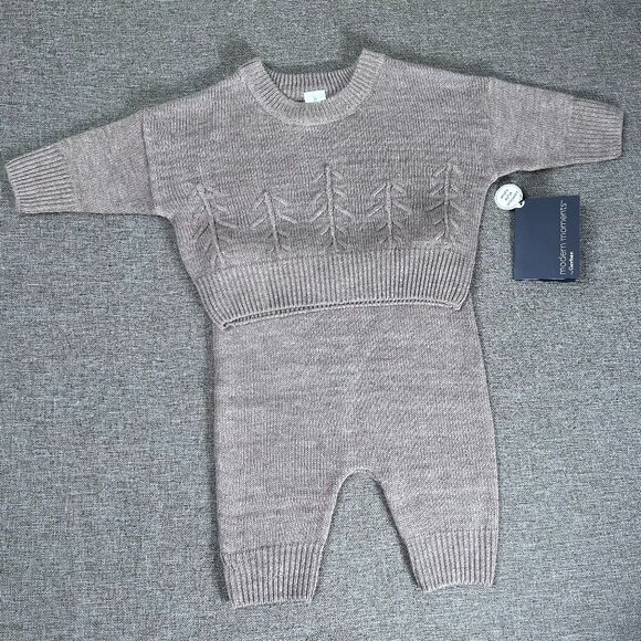 Modern Moments by Gerber 2pc Set Knit Sweater Pants Baby Girl 0-3 mos Brown NWT - Picture 1 of 10